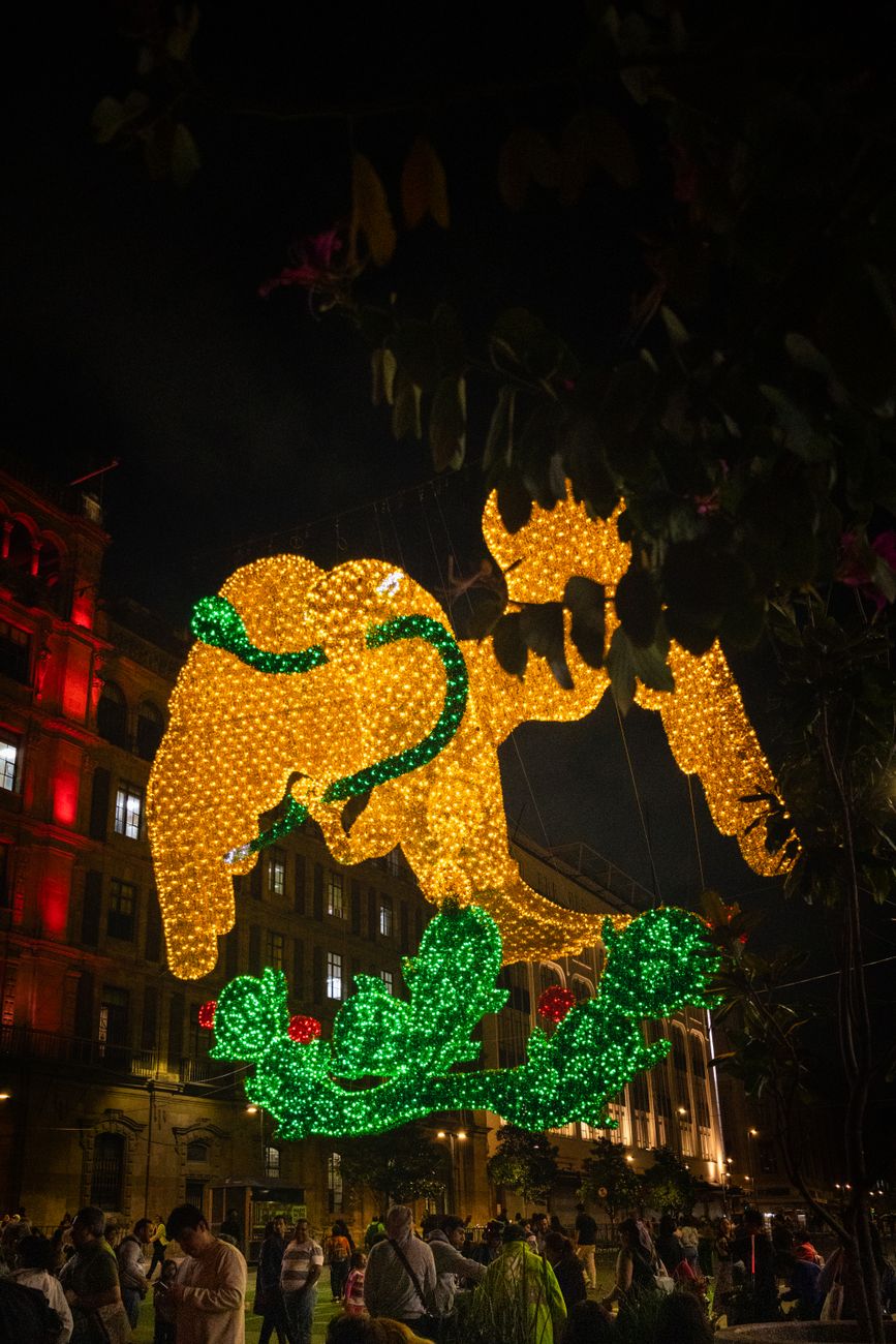 Luces navideñas iluminan una calle decorada - Alumbrados de Navidad en Medellín