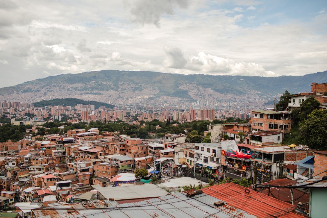 Medellín city rooftops and mountains