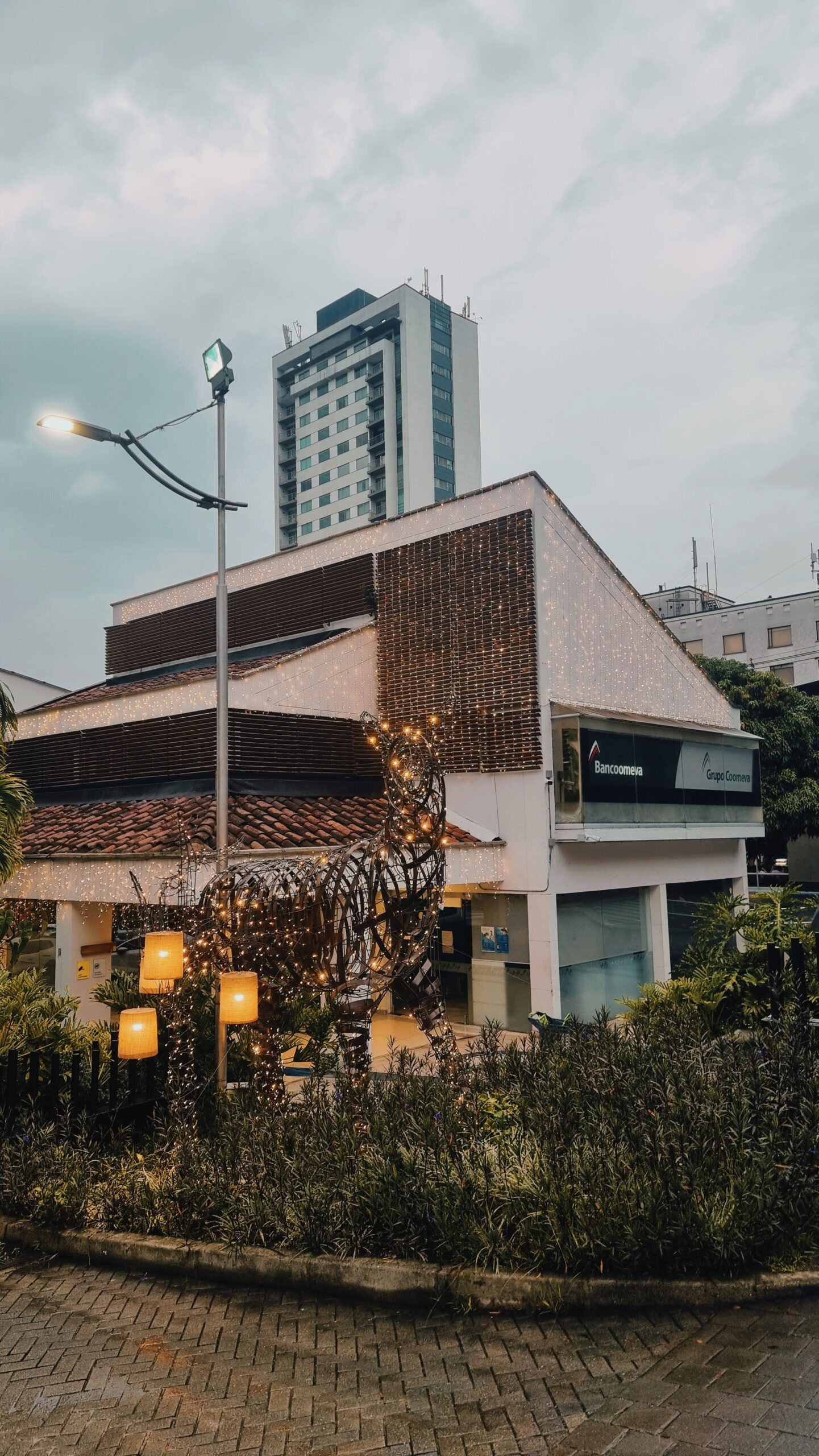 Modern architecture in Medellin at dusk