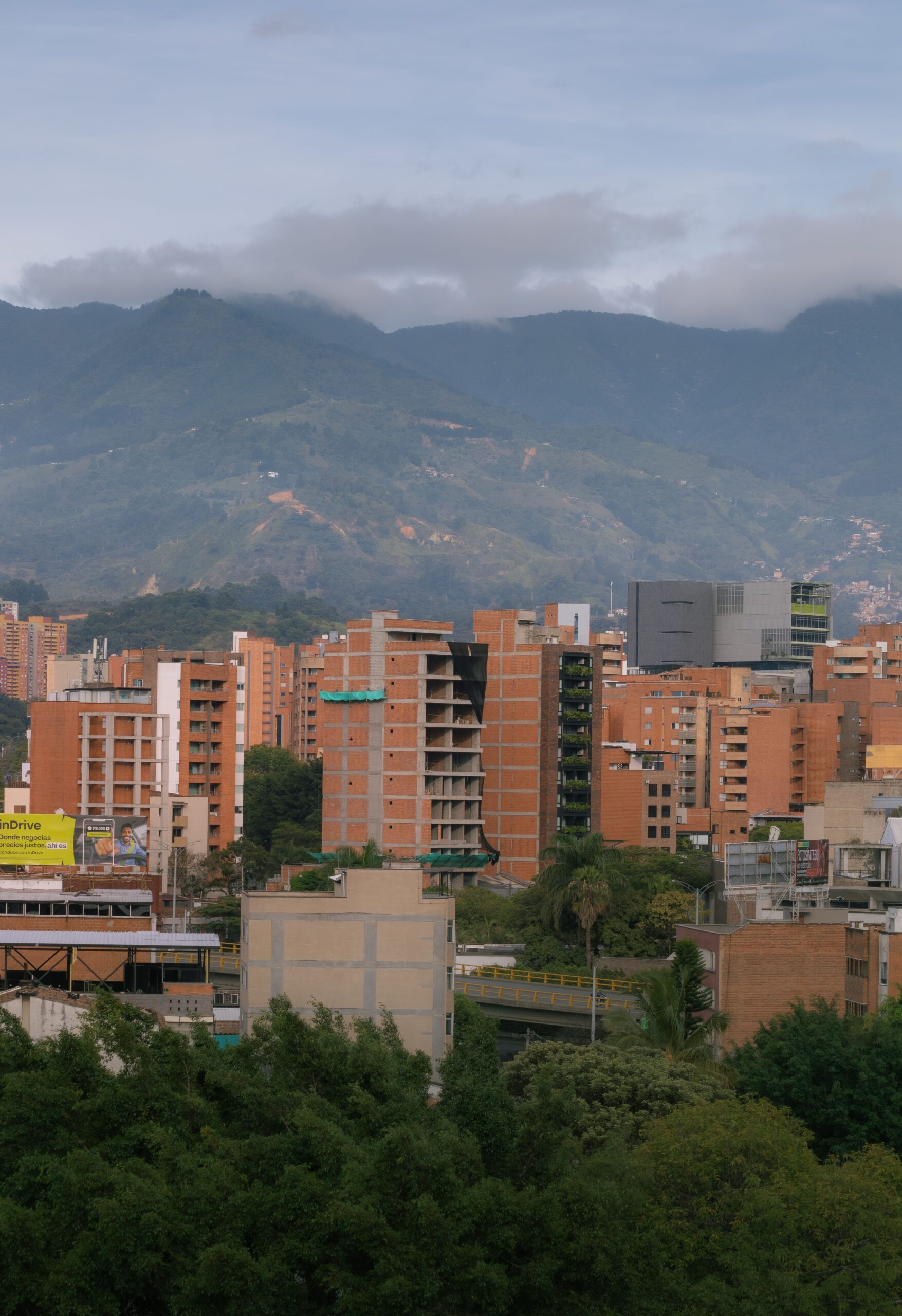 Medellin urban skyline against mountains