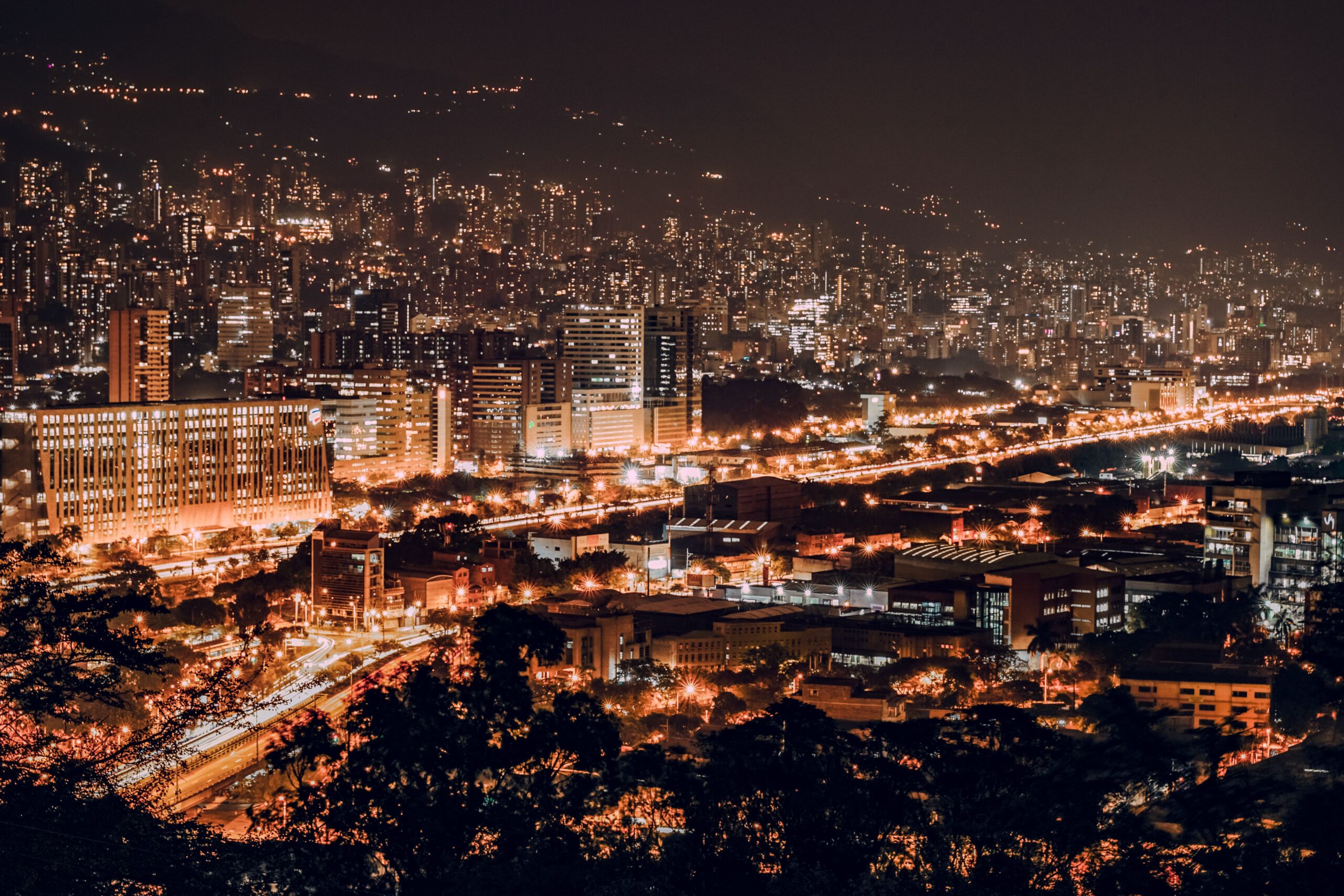 Night view of Medellin city