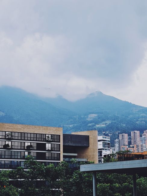 Medellin cityscape with mountain views