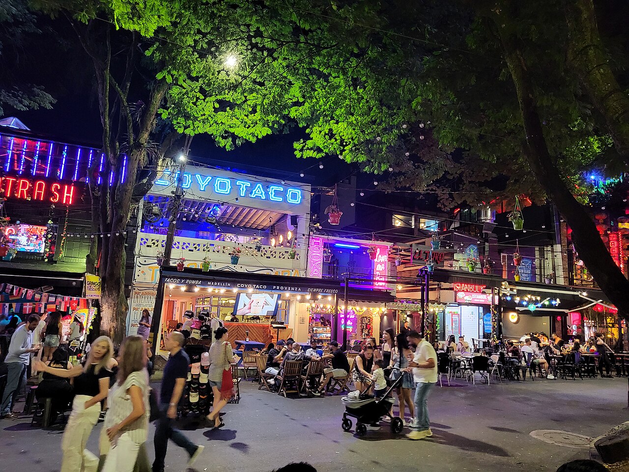 Bars and restaurants on the streets of Provenza, Medellín