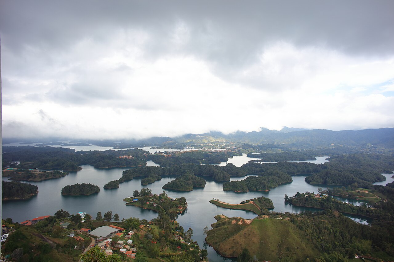 View over the lakes and islands of Guatapé from the top of El Peñol